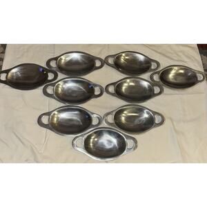9 - Small Aluminum Oval Serving Tray Platter Vintage Appetizer Cocktail Plate